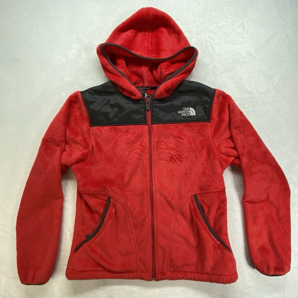 The‎ North Face Fleece Hoodie Hood Jacket Womens M Denali Red Dark Grey